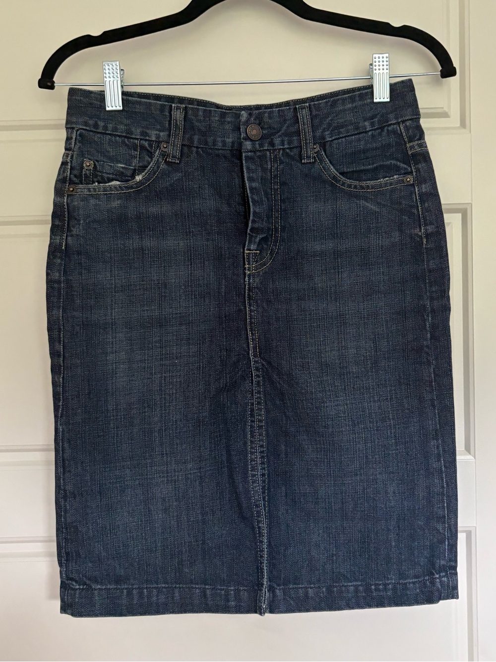 Vintage Dark Wash Denim Knee-Length Pencil Skirt